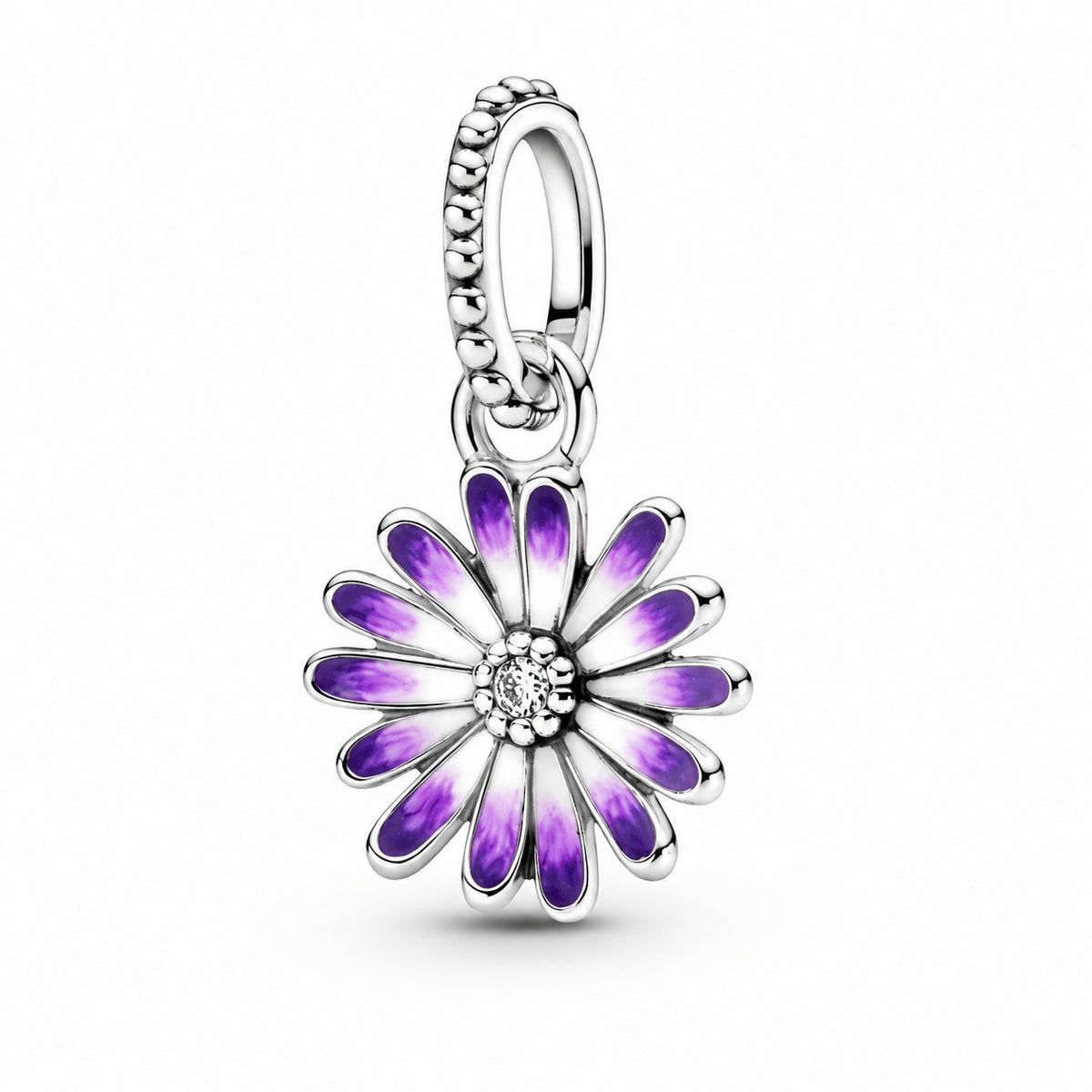 Purple Daisy Dangle Charm S925 Sterling Silver