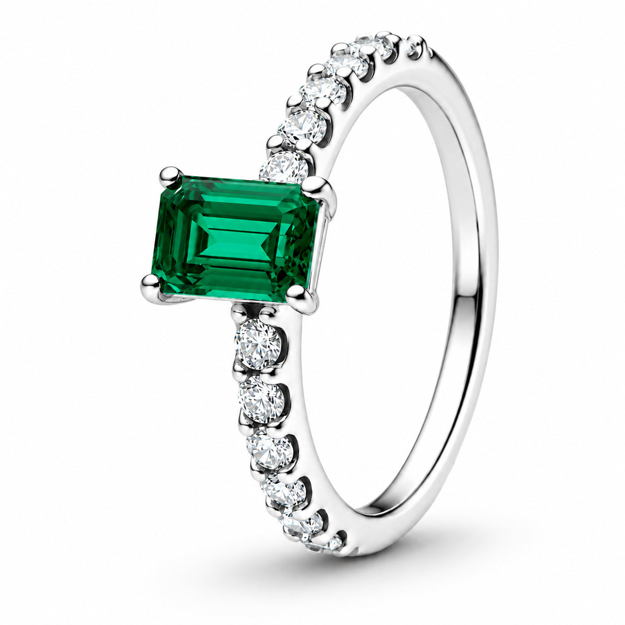 Rectangular Sparkling Green Halo S925 Sterling Silver