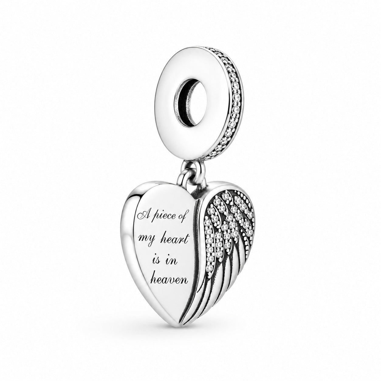 Remembrance Angel Wing Heart Charm S925 Compatible Sterling Silver Charm