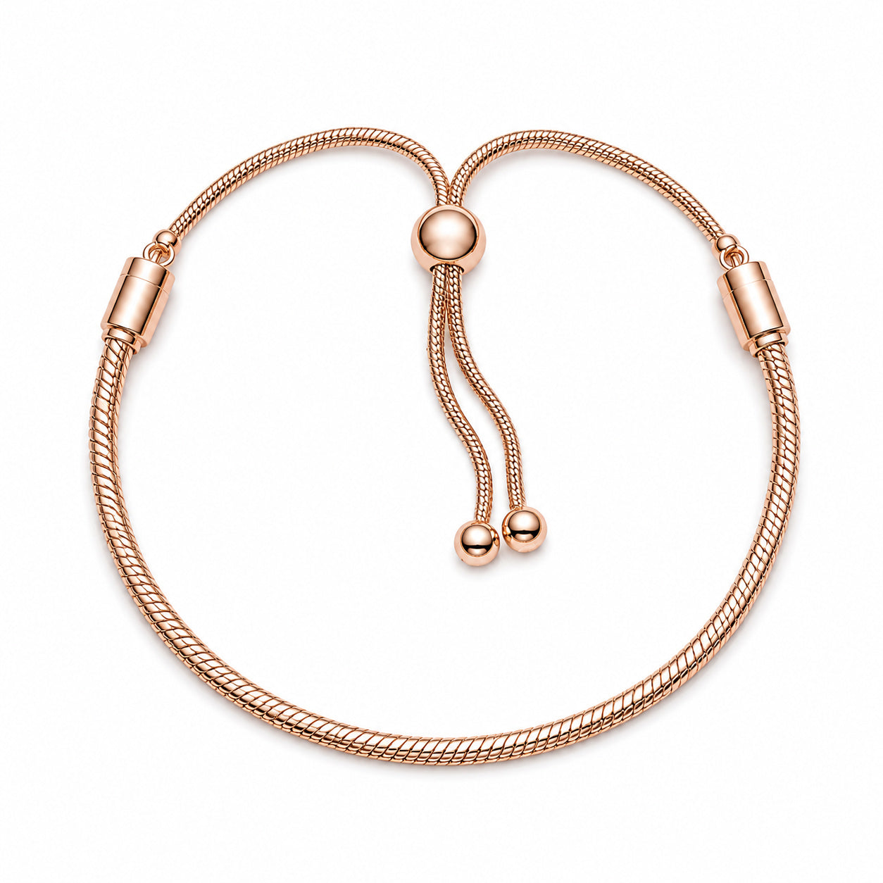 Rose Gold Moments Snake Chain Slider Bracelet S925 Sterling Silver