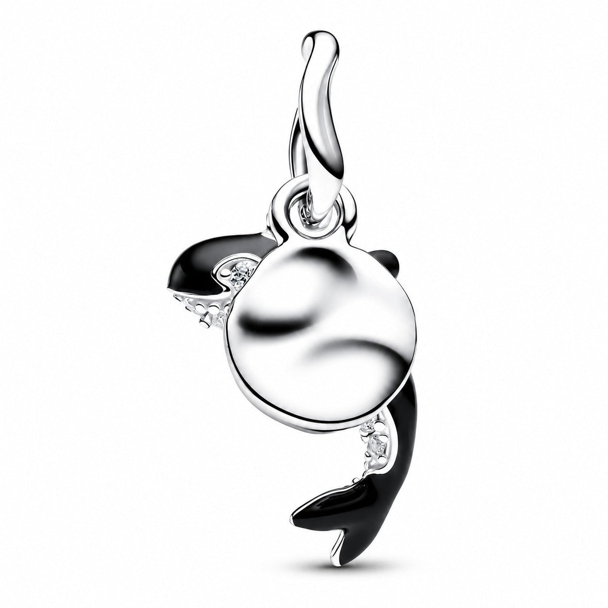 Silver & Cubic Zirconia Orca Dangle Charm S925 Sterling Silver