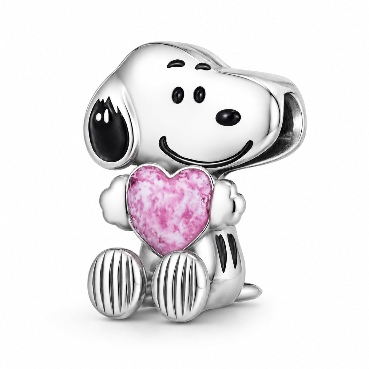 Snoopy With Pink Heart Charm S925 Sterling Silver