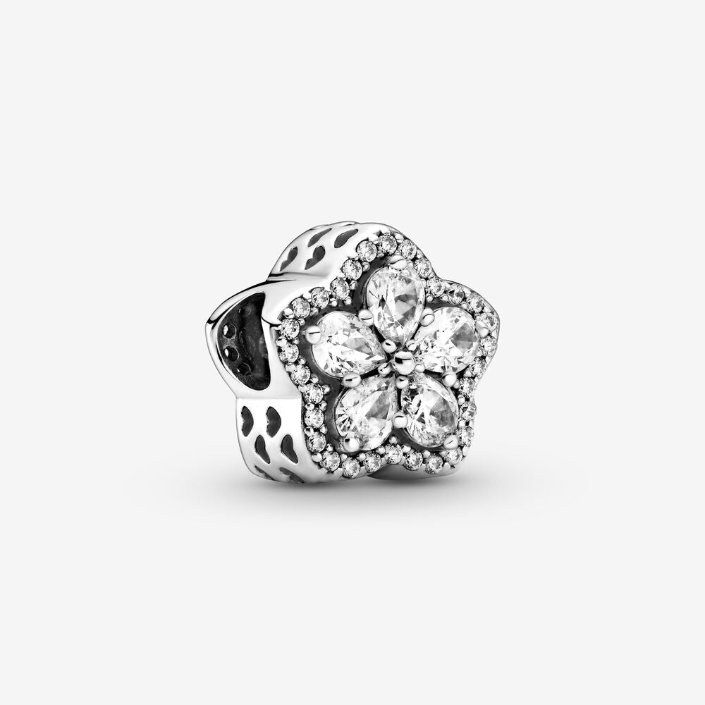 Sparkling Flower Pave Charm S925 Sterling Silver