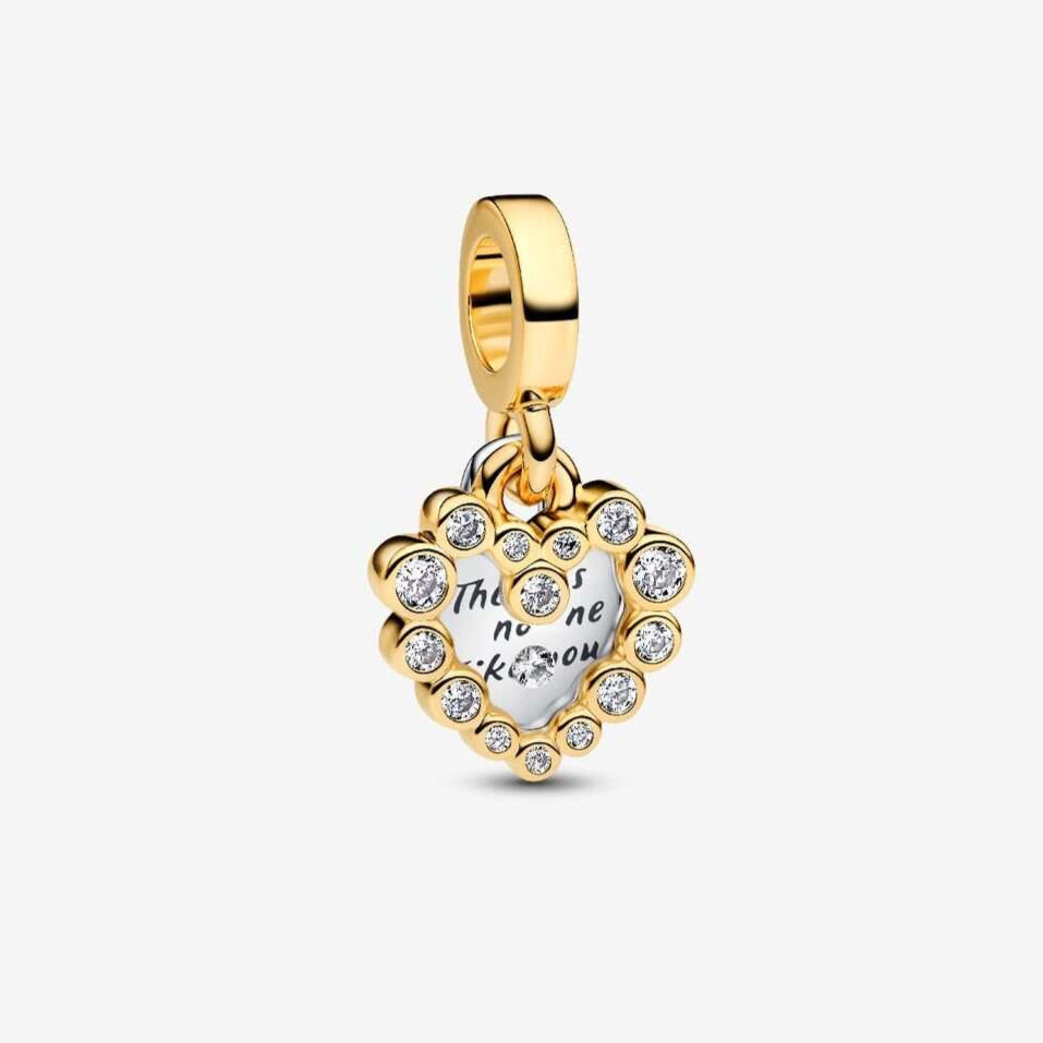 Sparkling Heart Double Dangle Charm Gold Plated S925 Sterling Silver Charm