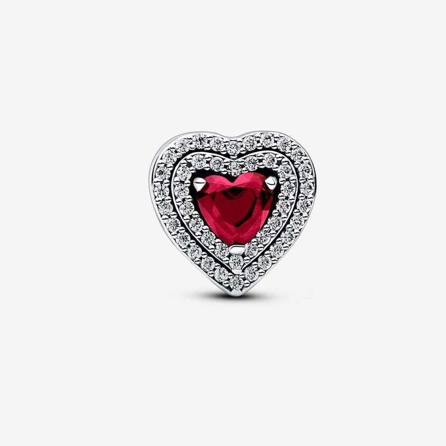 Sparkling Levelled Heart Red Charm S925 Sterling Silver