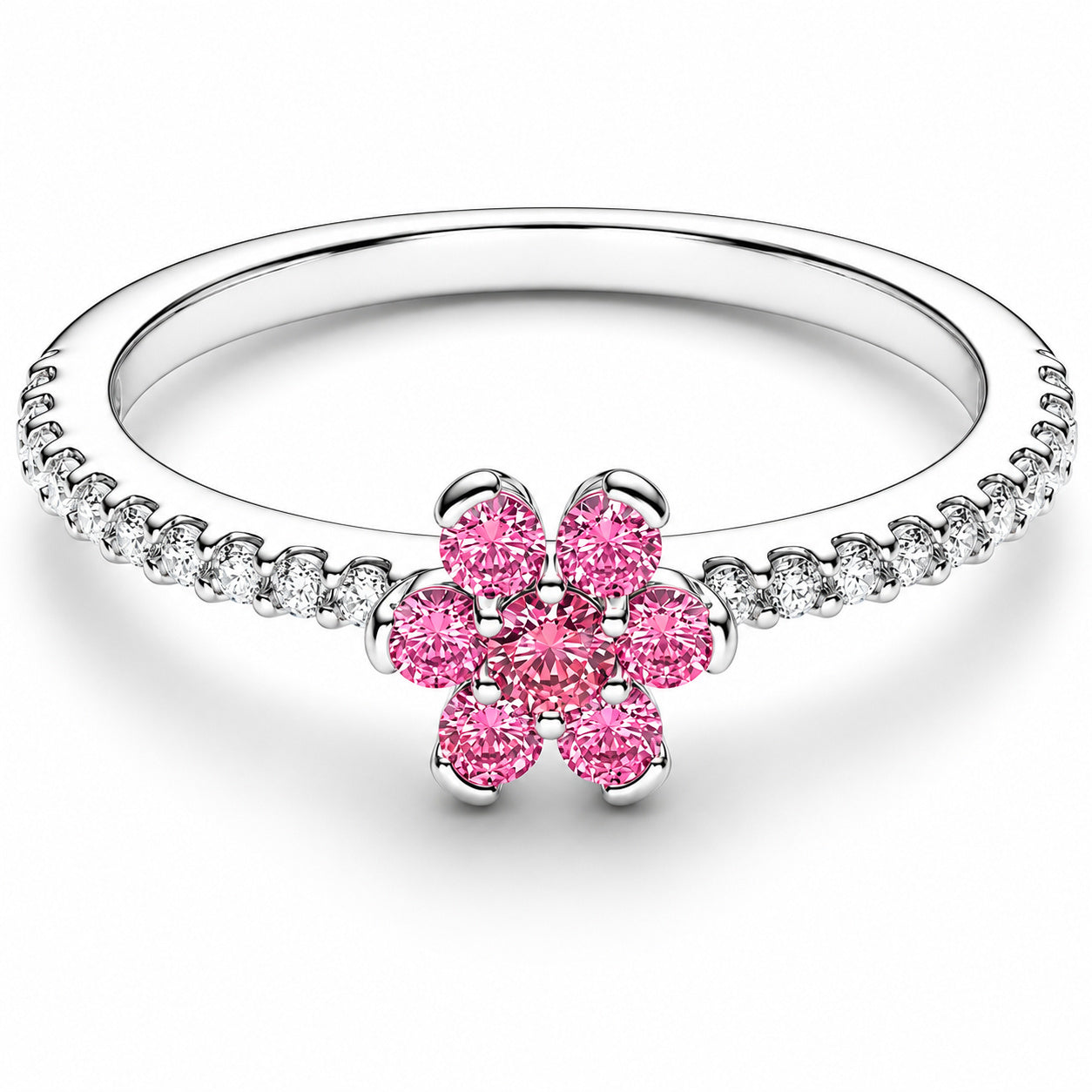 Sparkling Pink Flower Ring S925 Sterling Silver