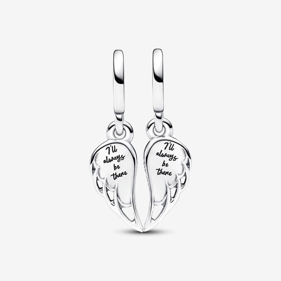 Sparkling Splitable Angel Wings Dangle Charm S925 Sterling Silver