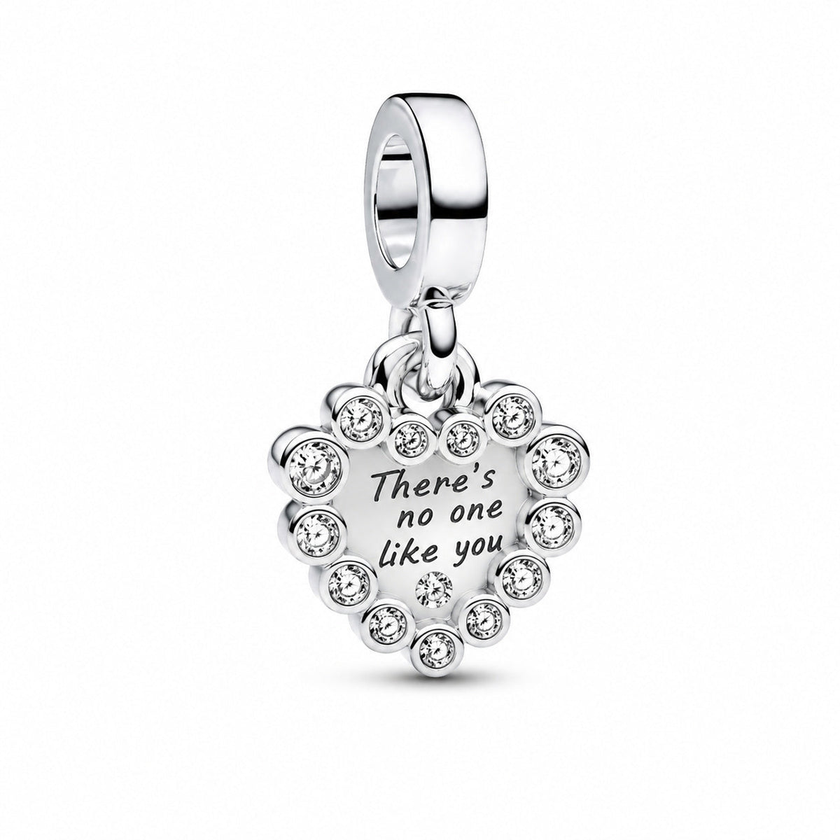Sparkling Heart Double Hearts Dangle Charm S925 Sterling Silver Charm