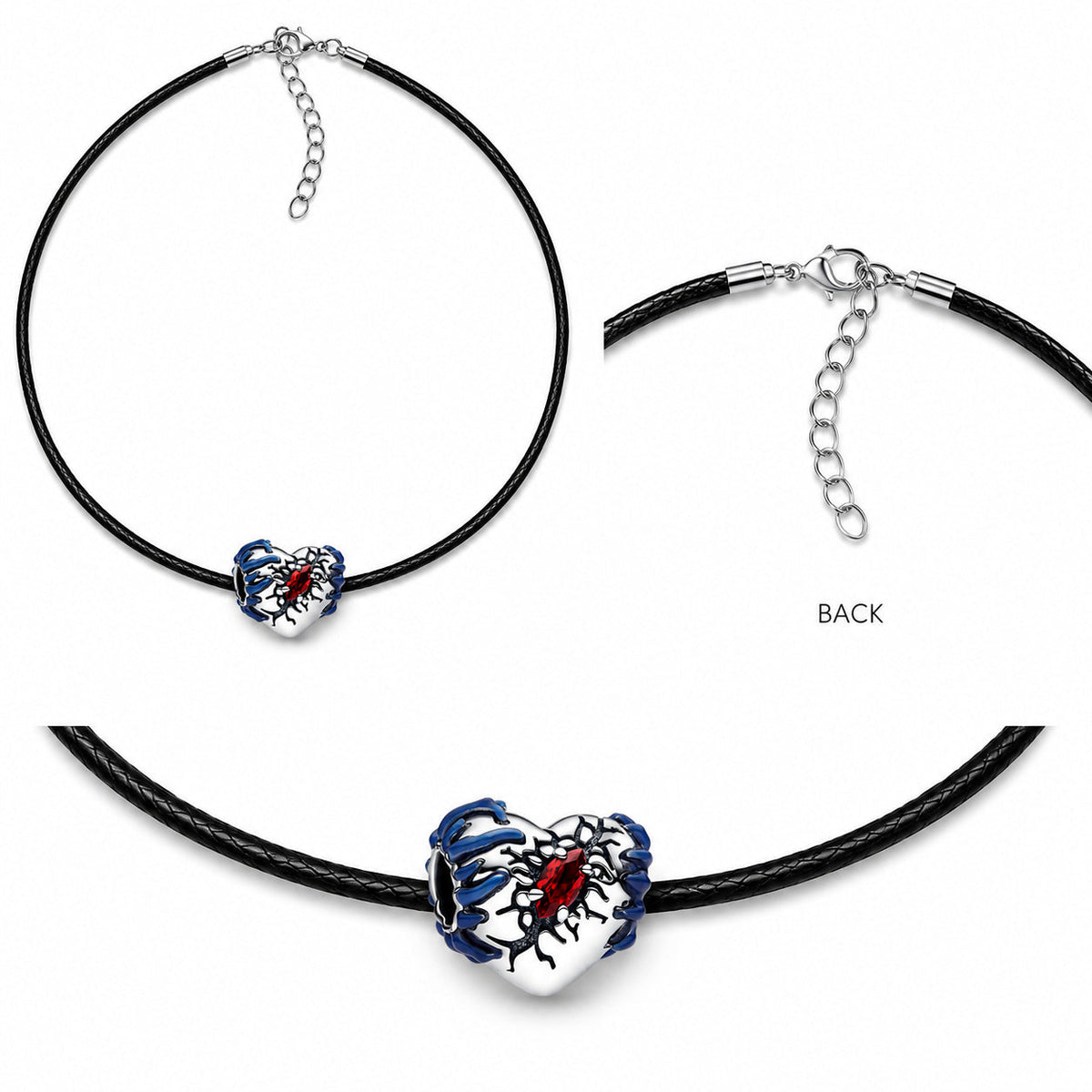 Stranger Things Glow-in-the-dark Heart Necklace Pendant & Adjustable Black Cord S925 Sterling Silver