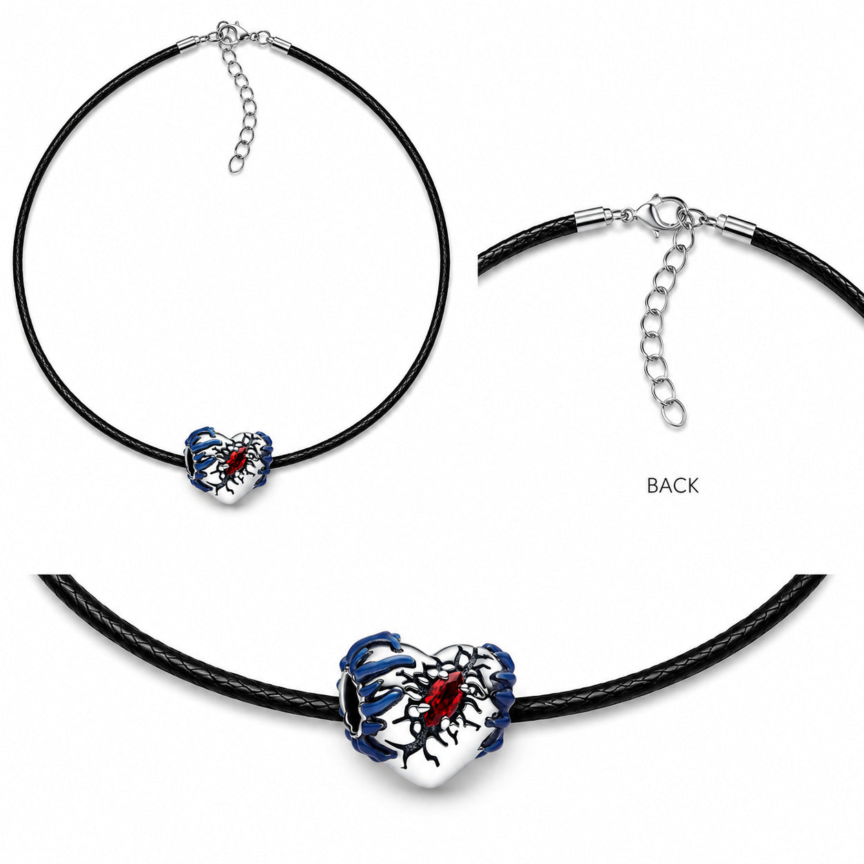 Stranger Things Glow-in-the-dark Heart Necklace Pendant & Adjustable Black Cord S925 Sterling Silver