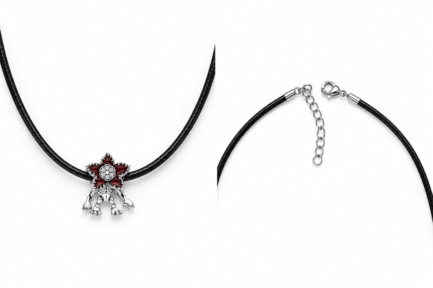 Stranger Things moveable demogorgon Necklace Pendant & Adjustable Black Cord S925 Sterling Silver