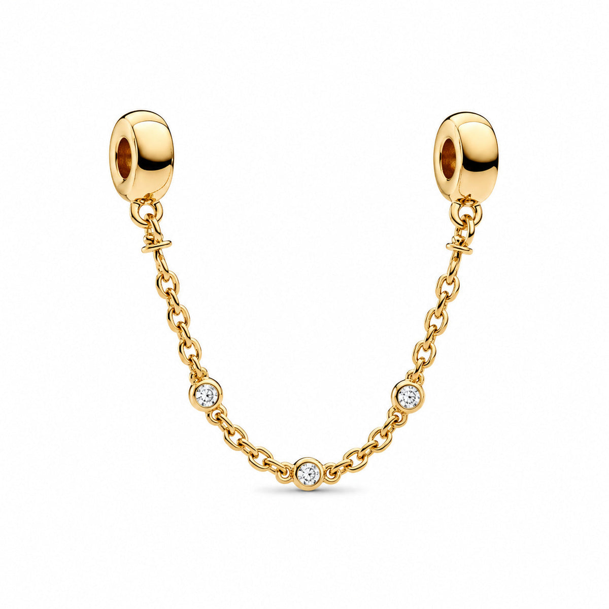 Triple Clear Stone Safety Chain Charm S925 Sterling Silver