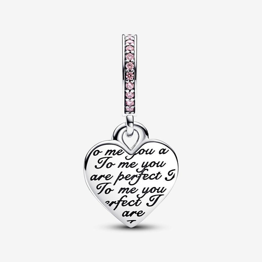 Two-tone Infinity Mum Heart Double Dangle Charm S925 Sterling Silver
