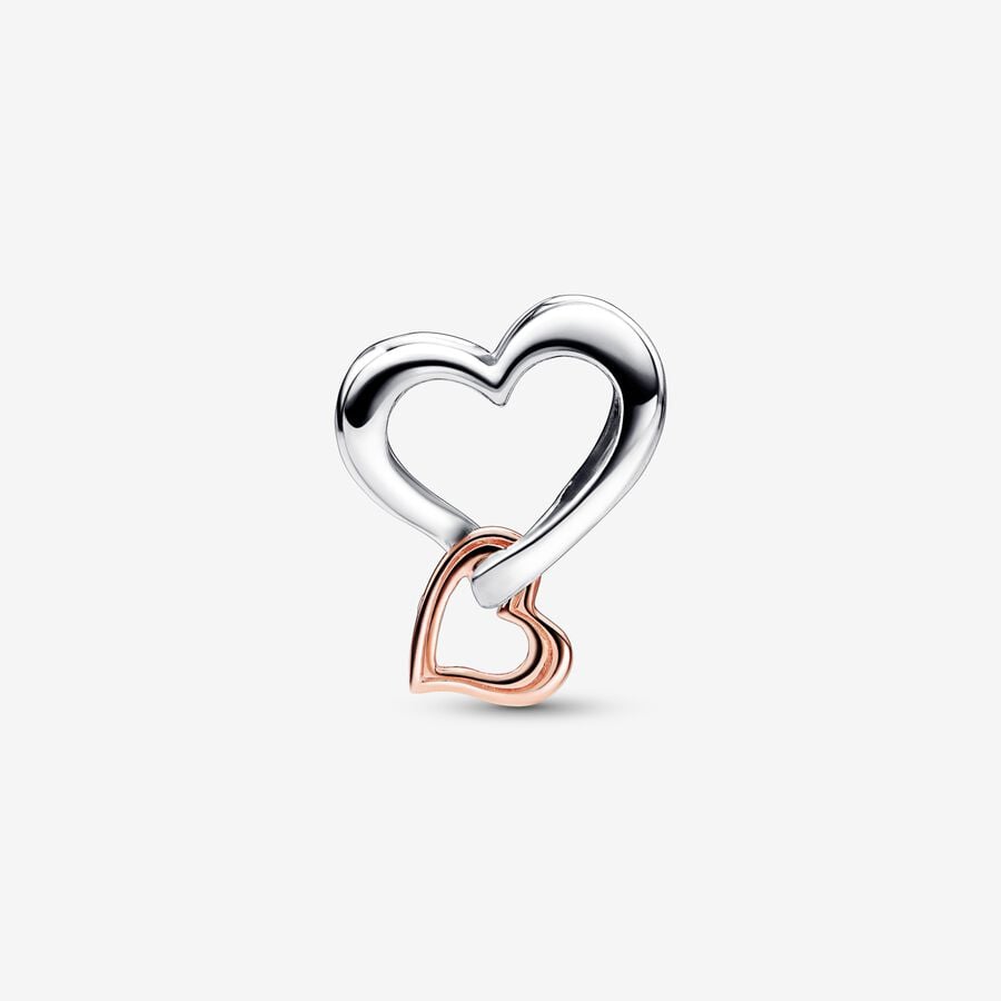Two-tone Openwork Family Love Infinity Heart Charm S925 Sterling Silver