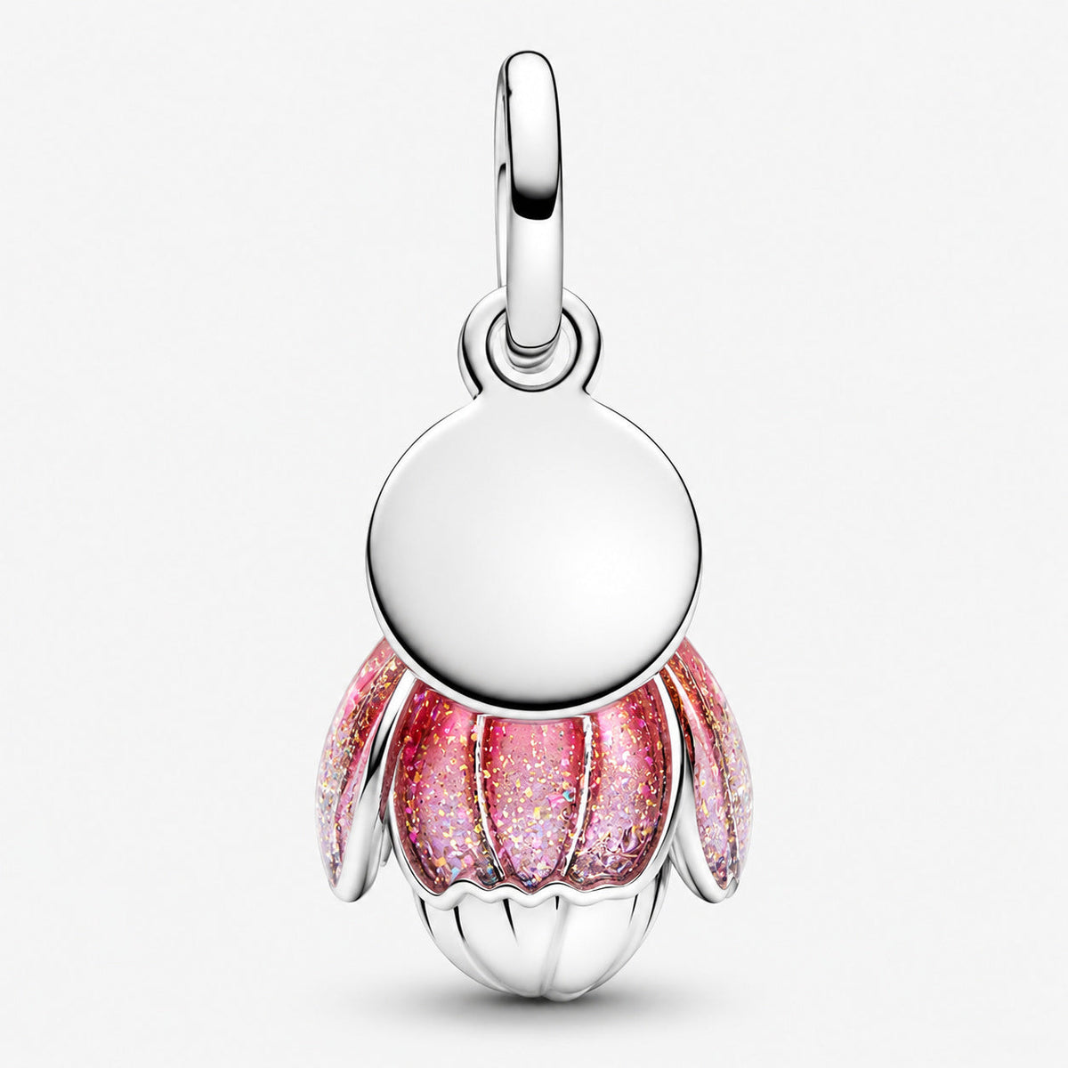 Two Tone Blooming Flower Dangle Charm S925 Sterling Silver