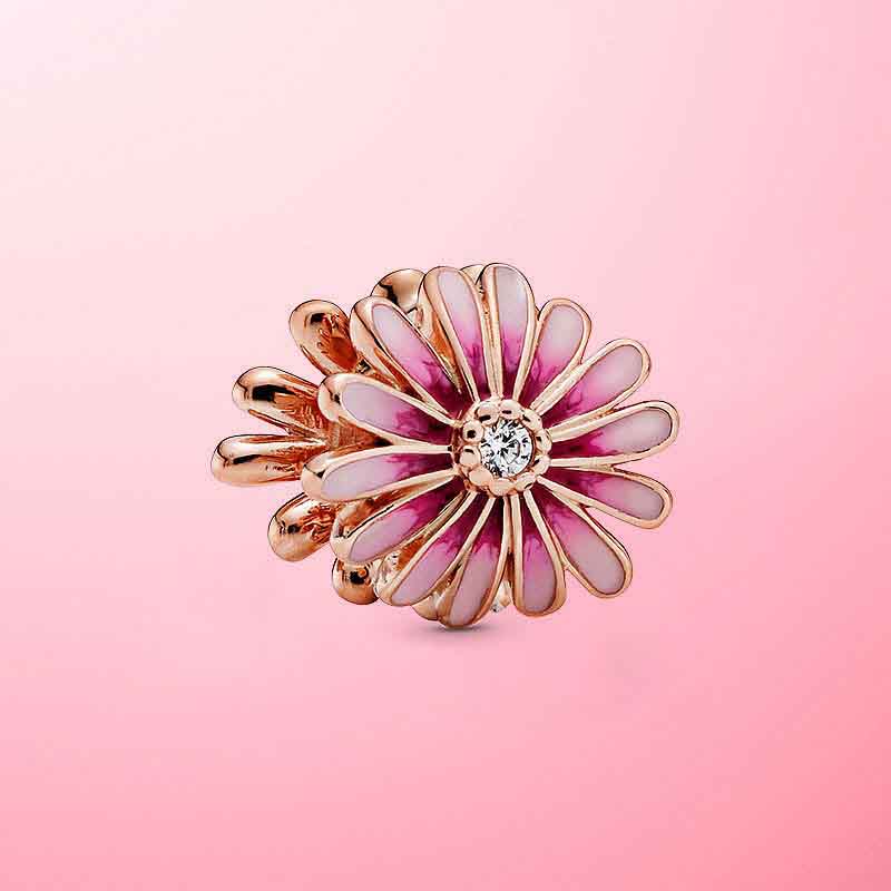 Pink Daisy Flower Charm S925 Sterling Silver