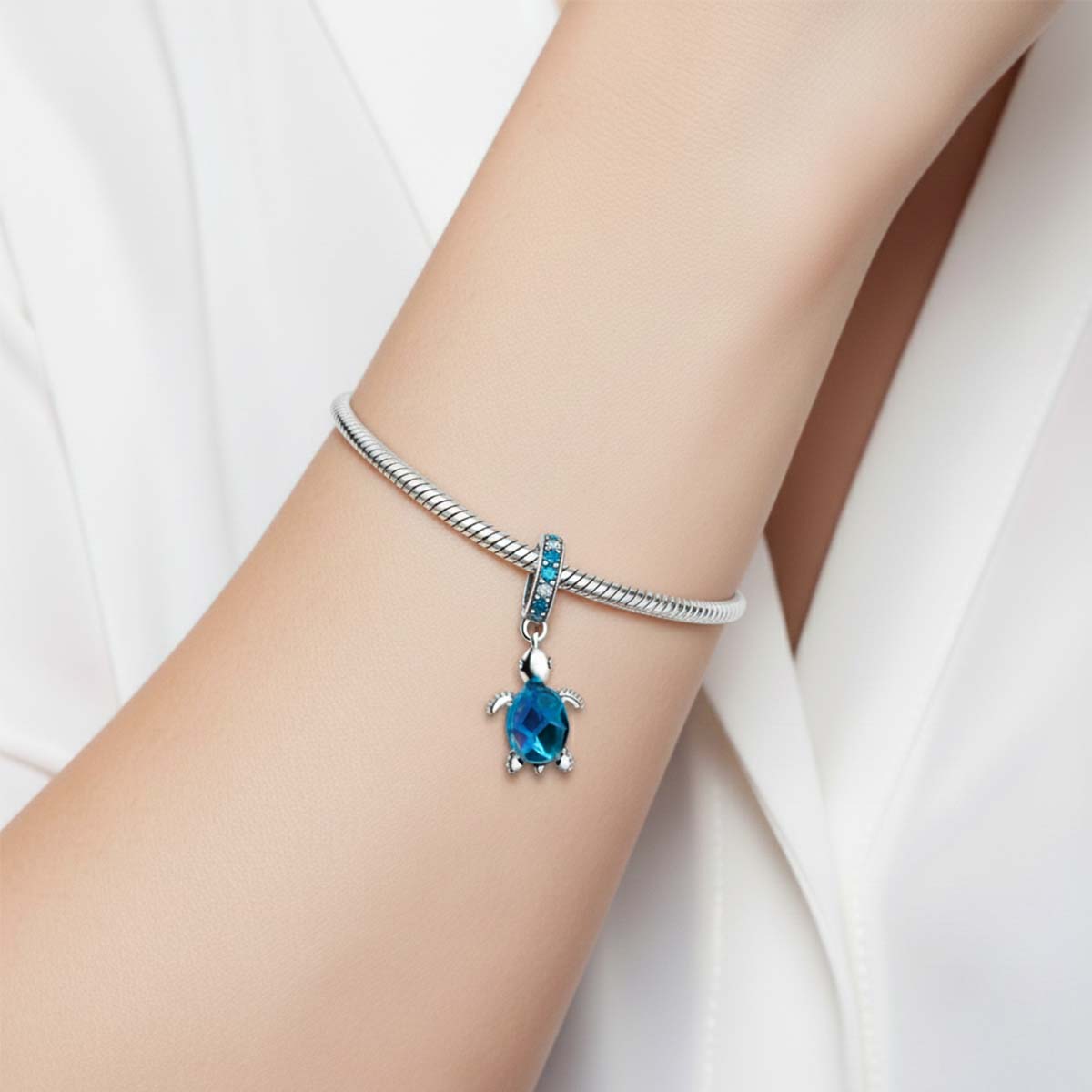 Blue Murano Turtle Dangle Charm S925 Sterling Silver