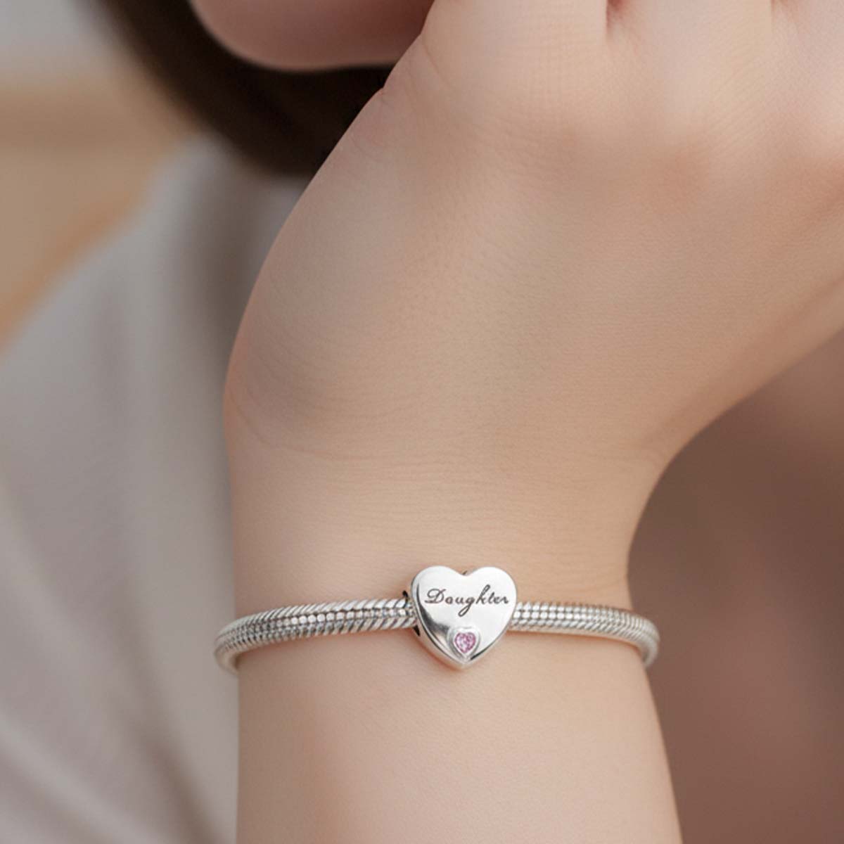 Daughter Heart Charm S925 Sterling Silver