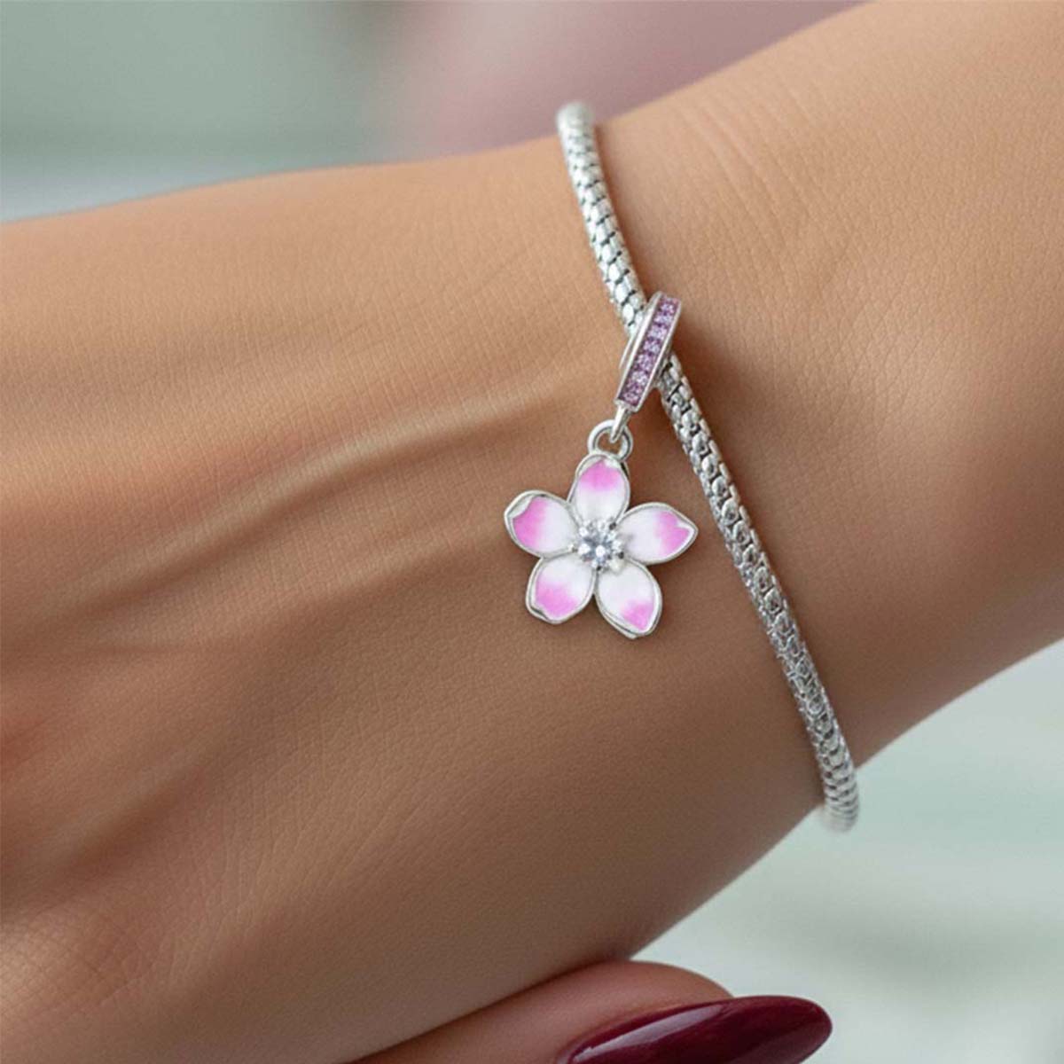 Cherry Blossom Dangle Charm S925 Sterling Silver