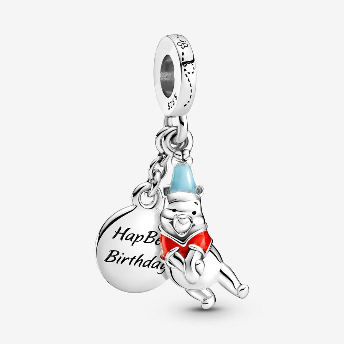 Disney Winnie the Pooh Happy Birthday Dangle Charm S925 Sterling Silver