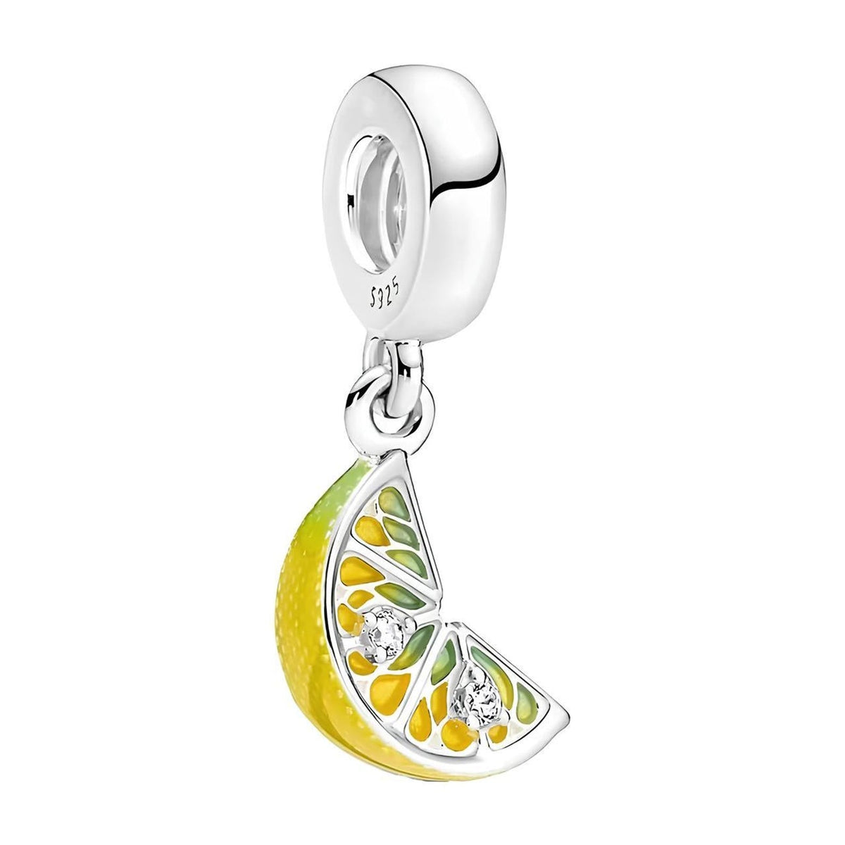 Lemon Slice Sparkling Fruit Dangle Charm S925 Sterling Silver