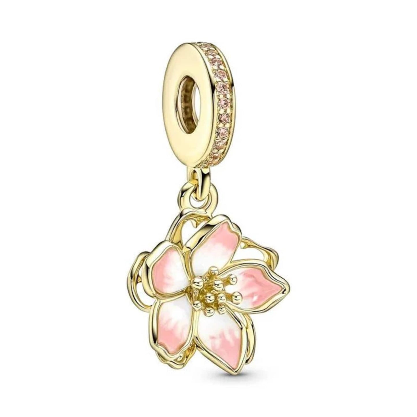 Golden Cherry Blossom Charm S925 Sterling Silver