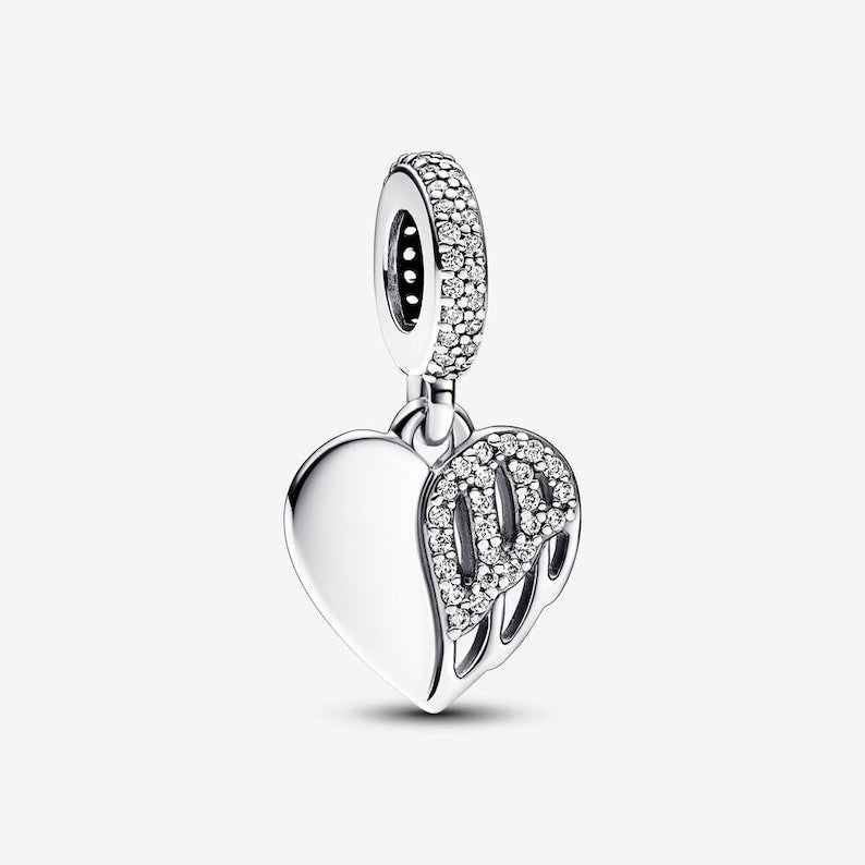 Heart & Angel Dangle Charm S925 Sterling Silver
