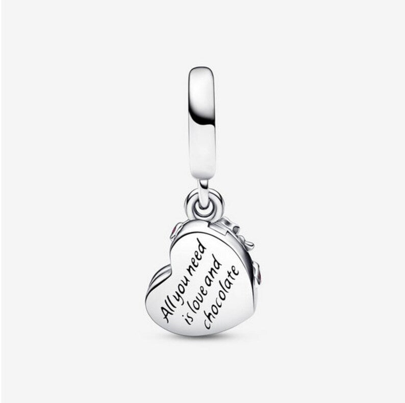 Openable Heart Chocolate Gift Box Dangle Charm S925 Sterling Silver