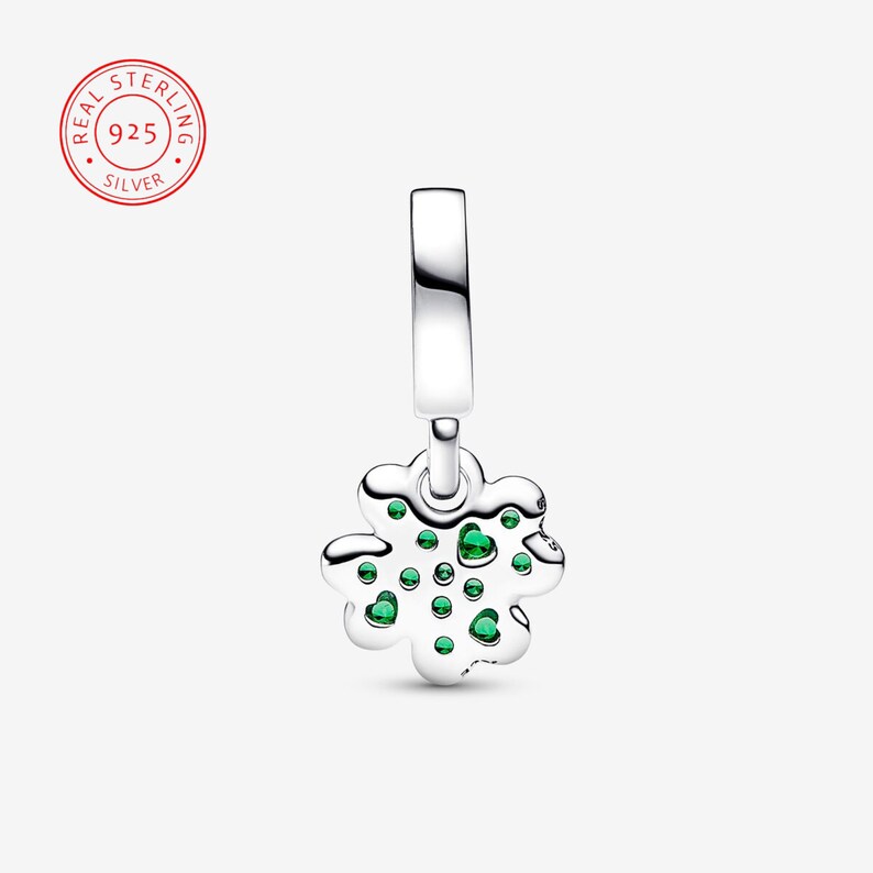 Four Leaf Clover Dangle Charm S925 Sterling Silver