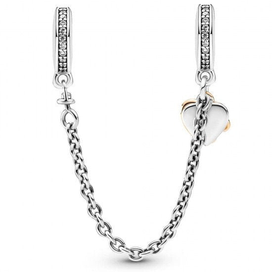 Family Heart Safety Chain Charm S925 Sterling Silver