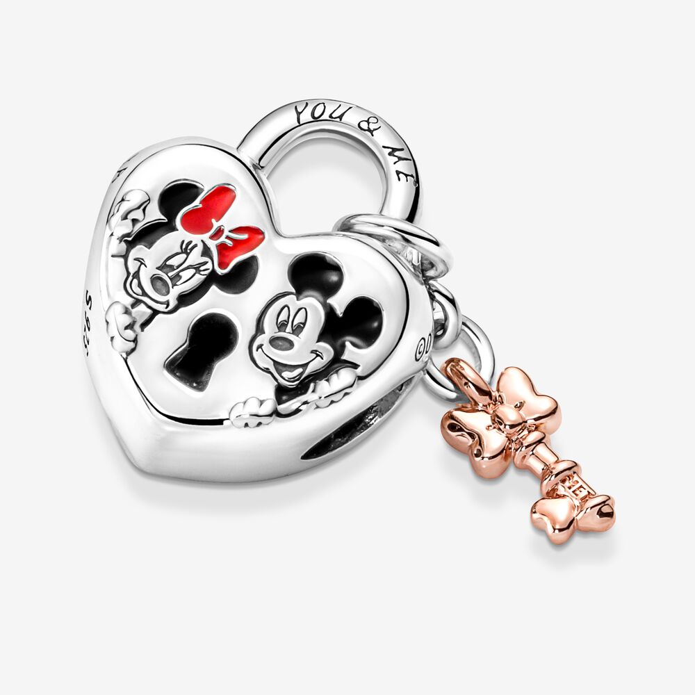 Disney Mickey Mouse & Minnie Mouse Heart Padlock Charm S925 Sterling Silver