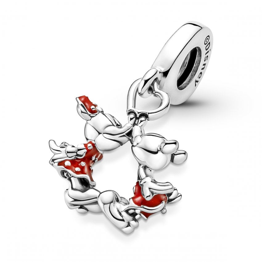 Disney Mickey Mouse & Minnie Mouse Kissing Dangle Charm S925 Sterling Silver
