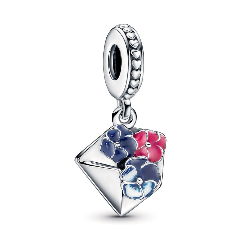 Pansy Flower Envelope Dangle Charm S925 Sterling Silver