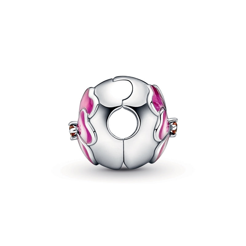 Pink Pansy Flower Clip Charm Hallmarked S925 Sterling Silver