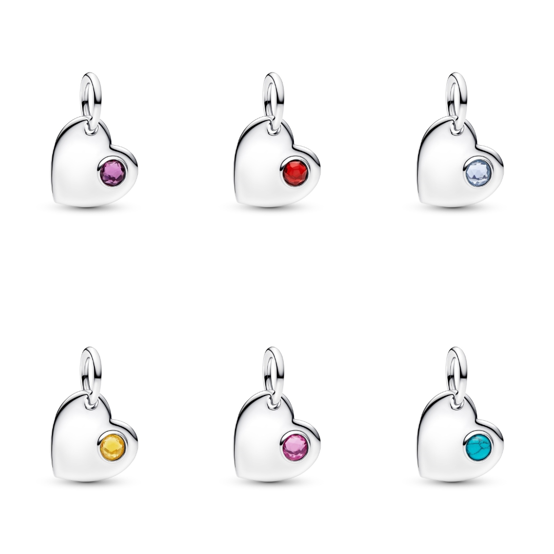 Birthstone Engravable Heart Dangle Charm S925 Sterling Silver