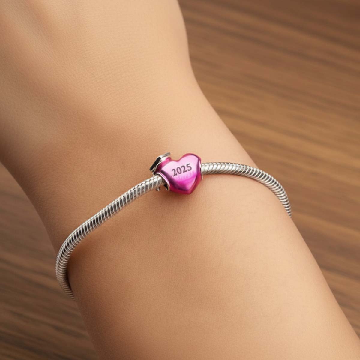 2025 Graduation Pink Heart Charm S925 Sterling Silver