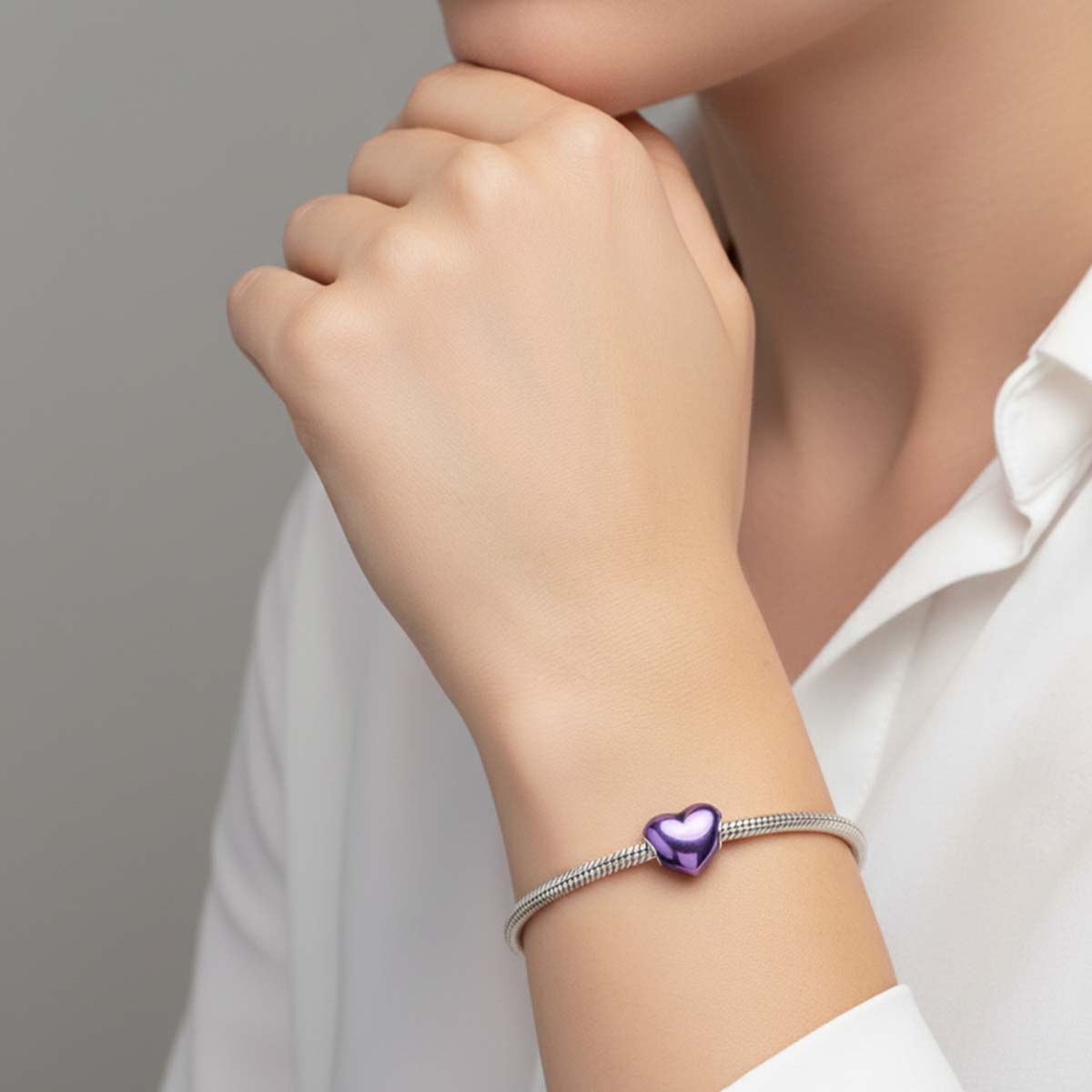 Metallic Purple Heart Charm S925 Sterling Silver