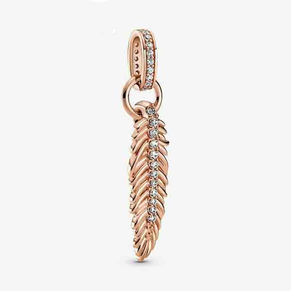 Sparkling Feather Dangle Charm S925 Sterling Silver