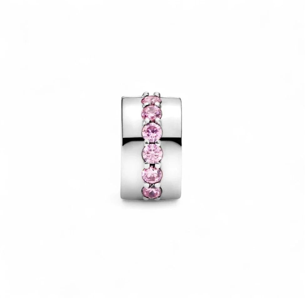 Pink Sparkling Row Clip Charm S925 Sterling Silver