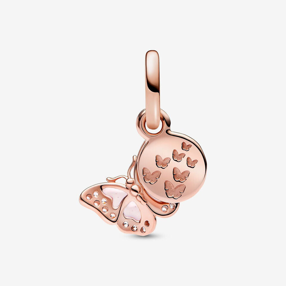 Pink Butterfly & Quote Double Dangle Charm S925 Sterling Silver