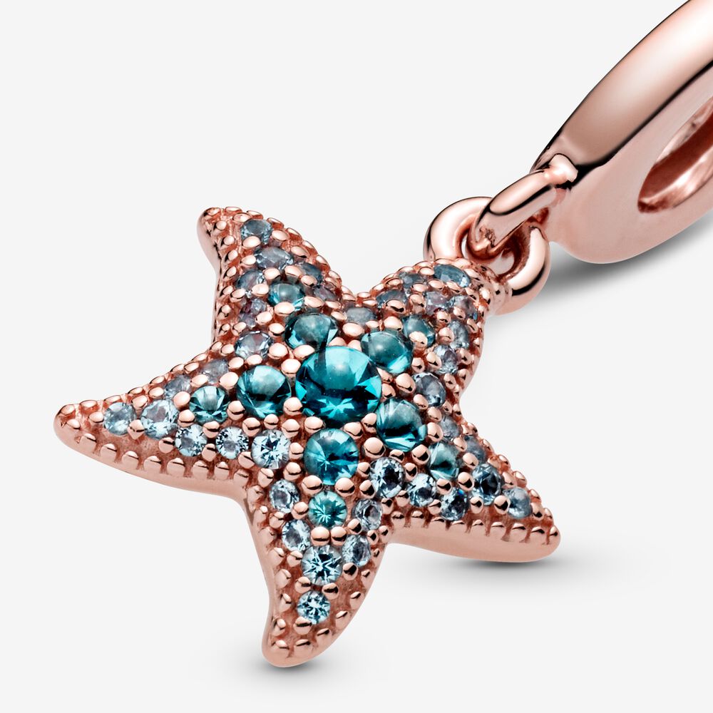 Ocean Sea Life Sparkling Starfish Dangle Charm S925 Sterling Silver