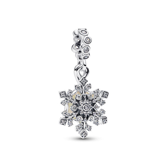 Opalescent Snowflake Double Dangle Charm Hallmarked S925 Sterling Silver