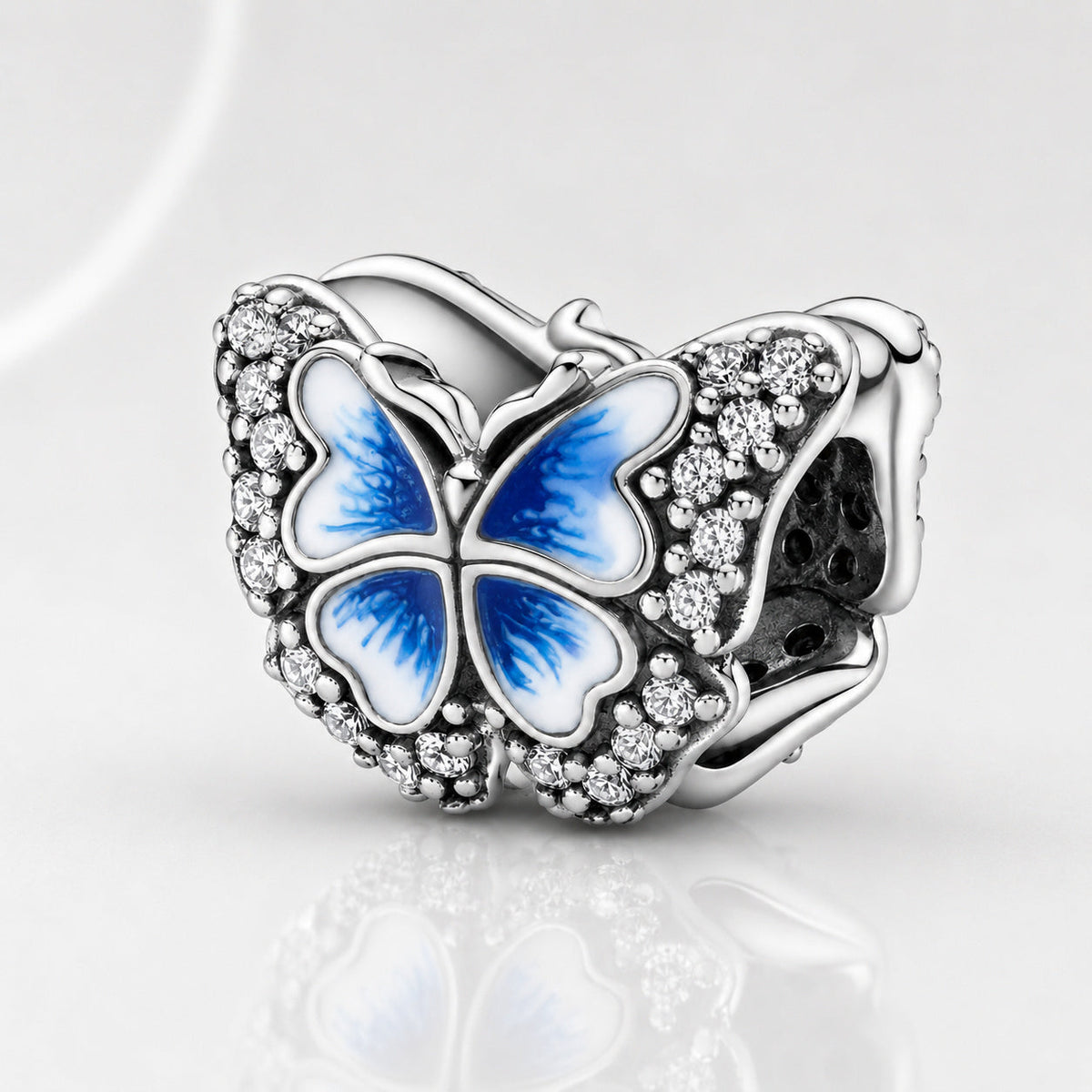 S925 Pansy Flowers Caterpillar Butterfly Regal Crown Sterling Silver Charm Collection