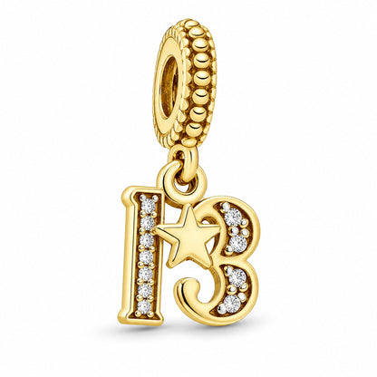 Gold Plated 13th 15th, 16th, 18th, 21st, 30th, 40th, 50th, 60th Birthday Dangle S925 Sterling Silver Charm