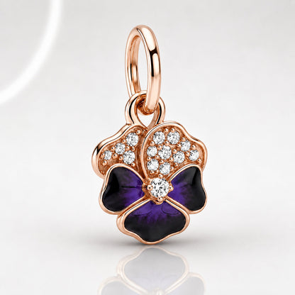 S925 Pansy Flowers Caterpillar Butterfly Regal Crown Sterling Silver Charm Collection