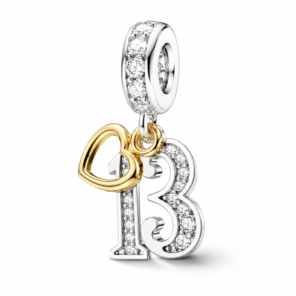 13th Birthday Gold Tag Dangle Charm S925 Sterling Silver