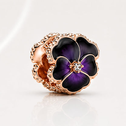 S925 Pansy Flowers Caterpillar Butterfly Regal Crown Sterling Silver Charm Collection
