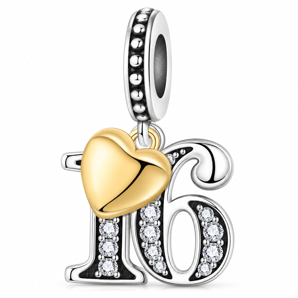 13, 16, 18, 21, 30 Birthday Number with Gold Plated Heart Charm  S925 Sterling Silver