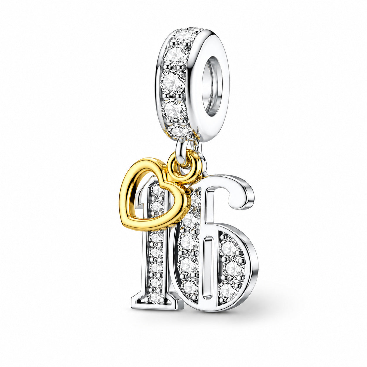 16th Birthday Gold Tag Dangle Charm S925 Sterling Silver
