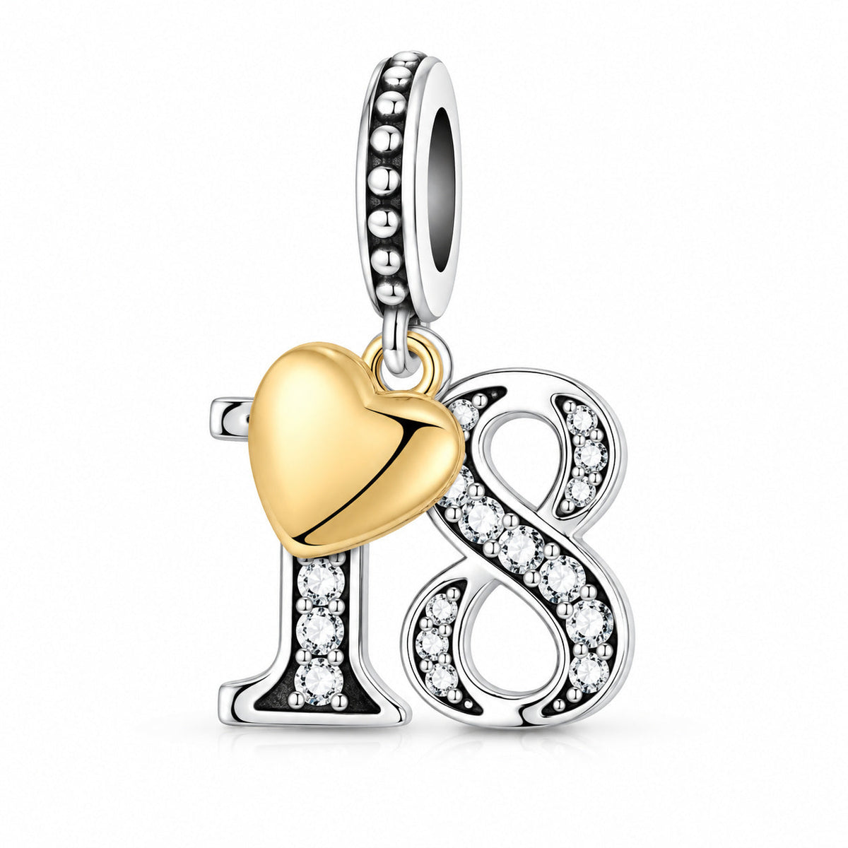 13, 16, 18, 21, 30 Birthday Number with Gold Plated Heart Charm  S925 Sterling Silver